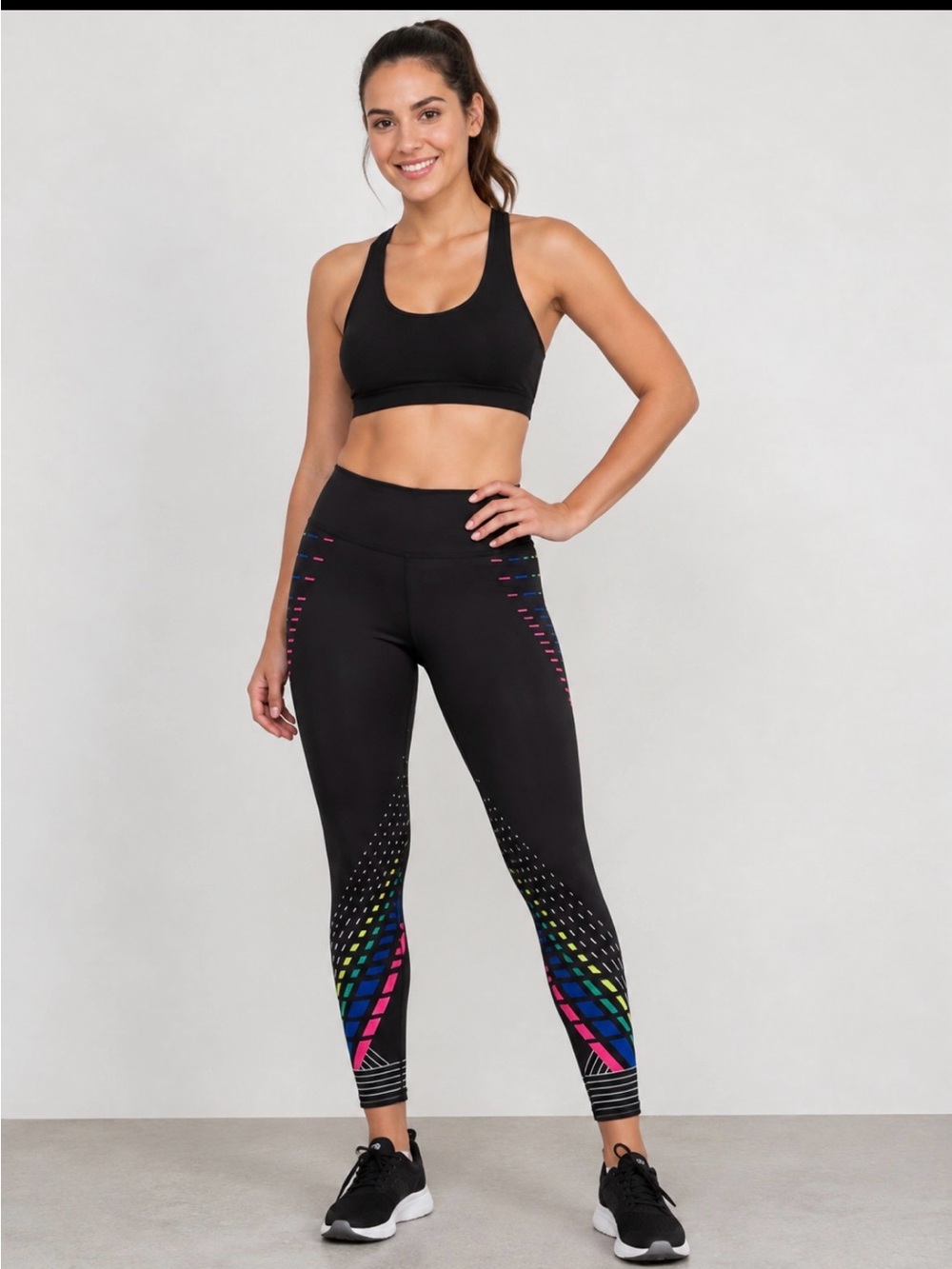 Xersion Black Active Leggings with Neon Accent Size Large